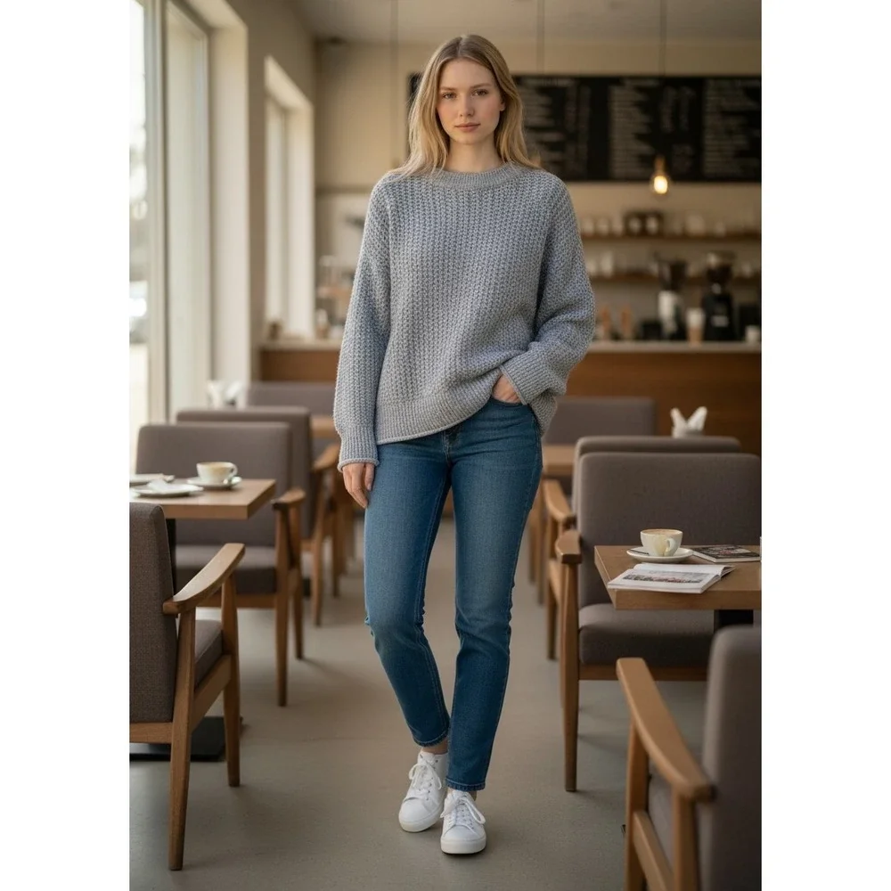 Universal Thread Womens Blue Marled Chunky Knit Crewneck Sweater Small Comfy